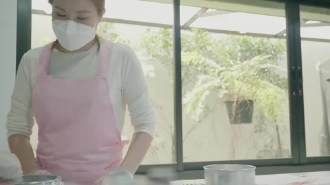 Cooking in Progress with Masked Chef Stock Footage 313880278