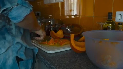 Cooking pumpkin soup Stock Footage 95129882