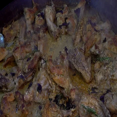 Cooking rabbit meat Stock Footage 69280196