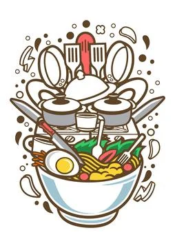 Cooking Ramen Stock Illustration
