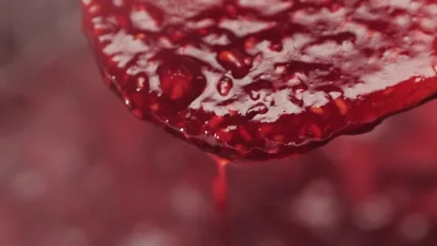 Cooking raspberry berrie jam with sugar, boiling marmalade, Jar of raspberry jam Stock Footage 296014148
