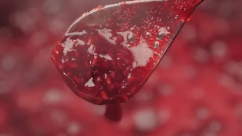 Cooking raspberry berrie jam with sugar, boiling marmalade, Jar of raspberry jam Stock Footage 296014606