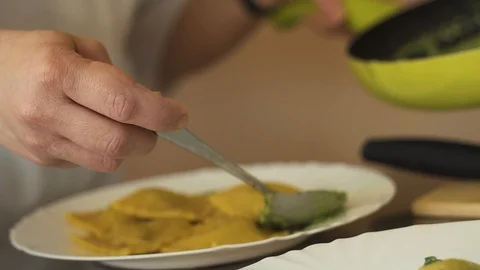 Cooking ravioli by hand 스톡 동영상 86853882