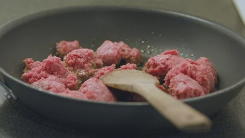 Cooking Raw Beef Stock Footage 91225203