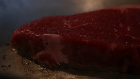 Cooking  raw beef steak frying pan 스톡 동영상 126666045