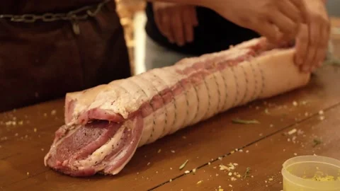 Cooking Raw Big Pork Knuckle Stock Footage 137900079