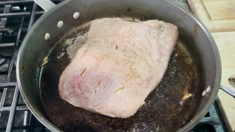 Cooking Raw Brisket Meat Stock Footage 239400743
