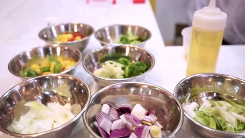 Cooking Raw Ingredient for Making Chicken Vegetables Stir Fry Stock Footage 132019766