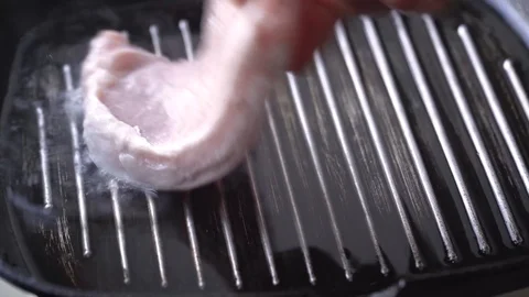 Cooking raw steak on the pan. Stock Footage 86533374