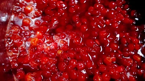 Cooking Red Berries in a Bubbling Pot for Jam Stock-Footage 325223536