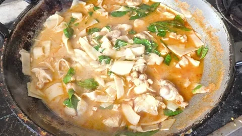 Cooking red curry with chicken and amboo shoots2 Stock Footage 341667489