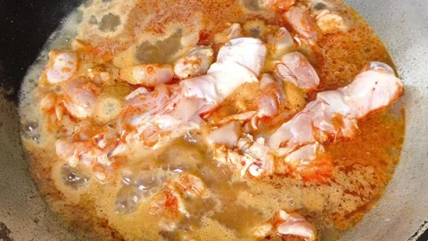 Cooking red curry  with chicken Stock Footage 341667493