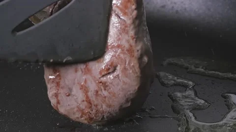 Cooking Red Meat Steak Stock Footage 169612454