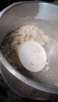 Cooking Rice in Pot 스톡 사진