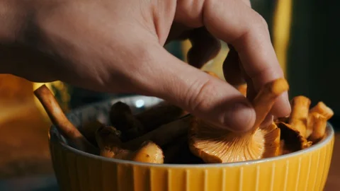 Cooking risotto with chanterelle mushrooms Stock Footage 129510108