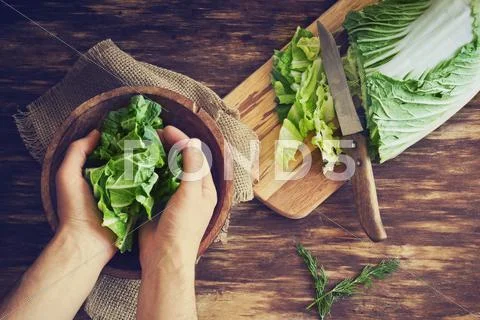 Cooking salad chinese cabbage Stock Photos