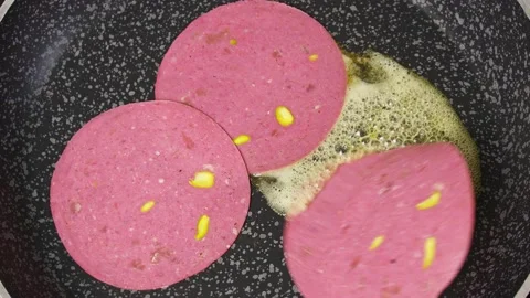 Cooking. Salami And Eggs Stock Footage 153887017