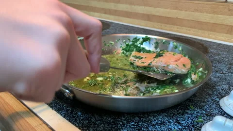 Cooking Salmon no audio Stock Footage 197003190
