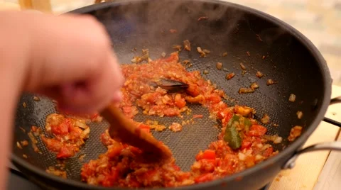 Cooking sauce on the wok Stock Footage 50917549