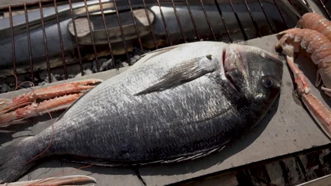 Cooking sea bream on barbeque. Stock Footage 153280430