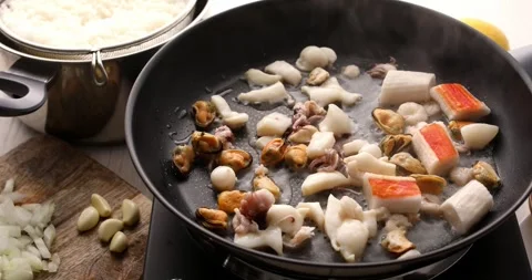 Cooking seafood dishes. Stock Footage 249526315