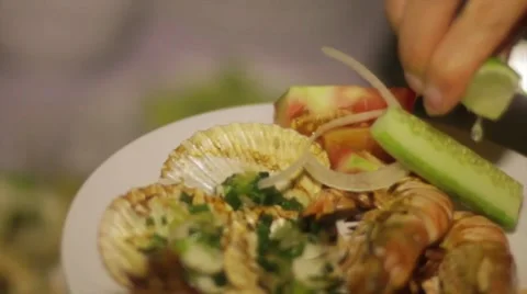 Cooking seafood salad. Stock Footage 50287424