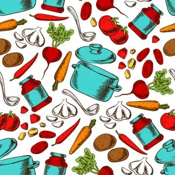 Cooking seamless pattern with ingredients Stock Illustration