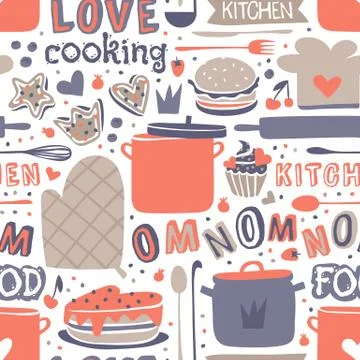 Cooking seamless pattern retro style with kitchen and baking items vector Stock Illustration