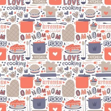 Cooking seamless pattern retro style with kitchen and baking items vector Stock Illustration