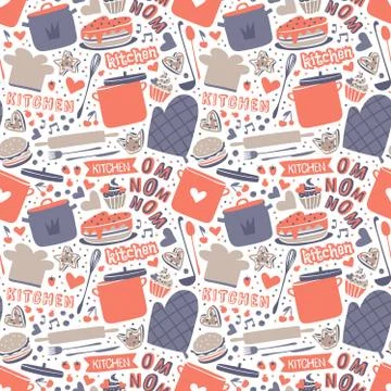 Cooking seamless pattern retro style with kitchen and baking items vector Stock Illustration