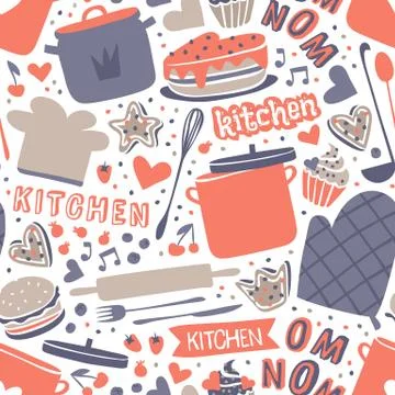 Cooking seamless pattern retro style with kitchen and baking items vector Stock Illustration