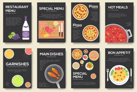 Cooking set cards with menu vector background. Cooking menu banner design Stock Illustration