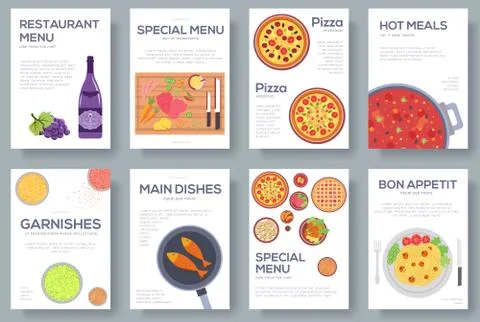 Cooking set cards with menu vector background. Cooking menu banner design Stock Illustration