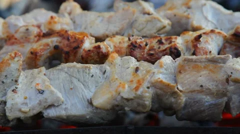 Cooking shashlik on the grill Stock Footage 60063568