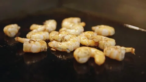 Cooking Shrimps On Frying Pan Closeup. Cooking shrimp for tacos. mexican food Stock Footage 157698794