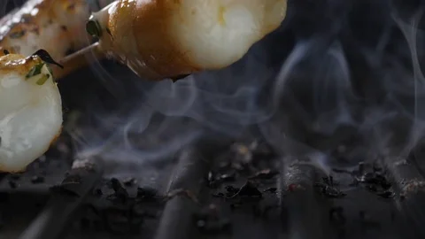 Cooking shrimps on the grill Stock Footage 113454952