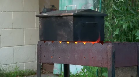 Cooking In Smoke Box, Man On Background, Medium Shoot Stock Footage 63412091