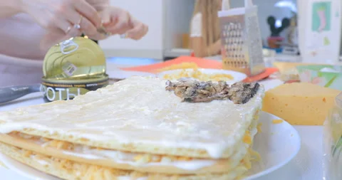 Cooking a snack fish cake with cheese Video stock 145956783