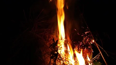 Cooking soup in a cauldron over a fire Stock Footage 91386204