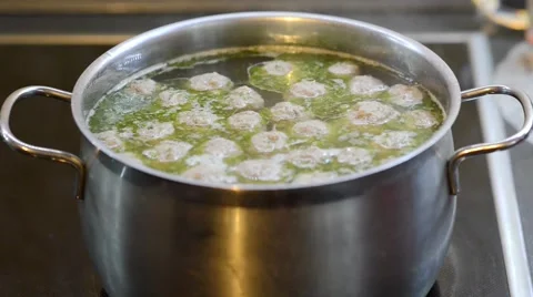 Cooking soup with meatballs Stock Footage 68319084