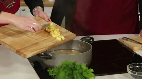 Cooking a soup with potatoes Stock Footage 49782957