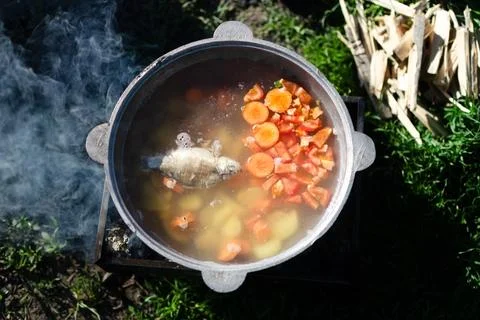 Cooking soup at the stake Stock Photos