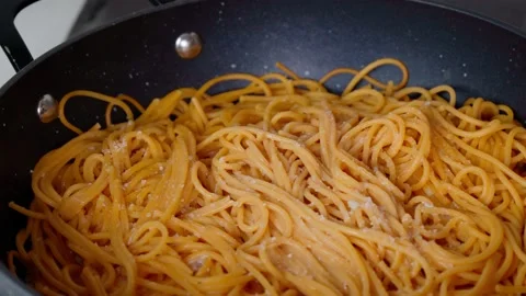Cooking spaghetti tomato paste. Selective focus. Mediterranean kitchen Stock-Footage 169391487