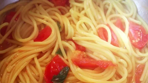 Cooking spaghetti with vegetables Stock Footage 136097845
