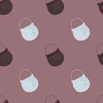 Cooking spell seamless doodle pattern with simple hand drawn cauldron shapes 스톡 일러스트