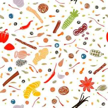 Cooking spices seamless pattern vector set Stock Illustration