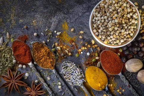 Cooking Spices on Spoons Stock Photos
