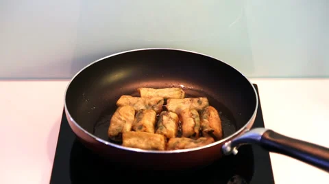 Cooking a Spring Rolls Stock Footage 34077289