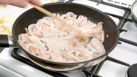Cooking squid in a pan, close-up Video stock 132285674