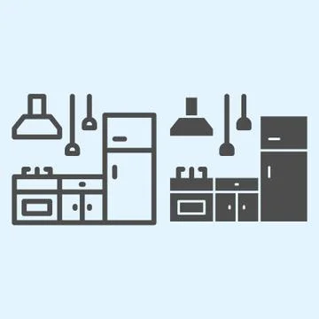 Cooking stand set line and solid icon. Interior fittings to cook food. Home 스톡 일러스트